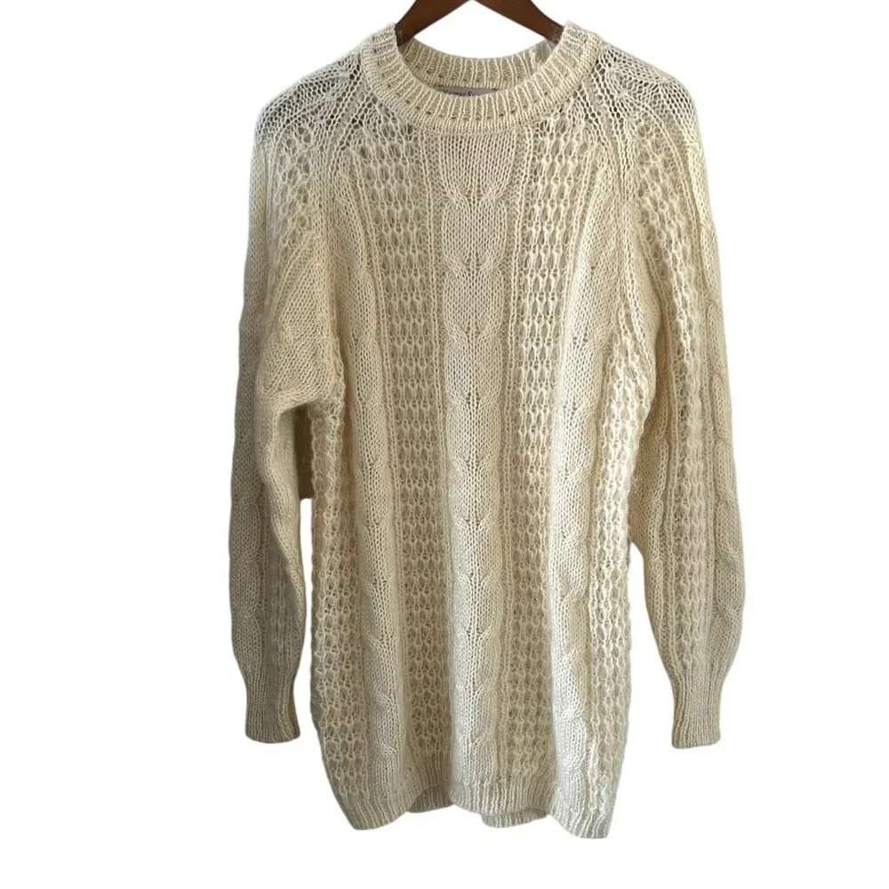 Karin Scott Vingtage Mohair Blend Cable Knit Sweater In Cream Size M